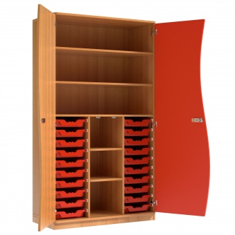 Wellentürenschrank, 190 cm hoch, 105x50 cm (B/T), Tür rechts rot, 